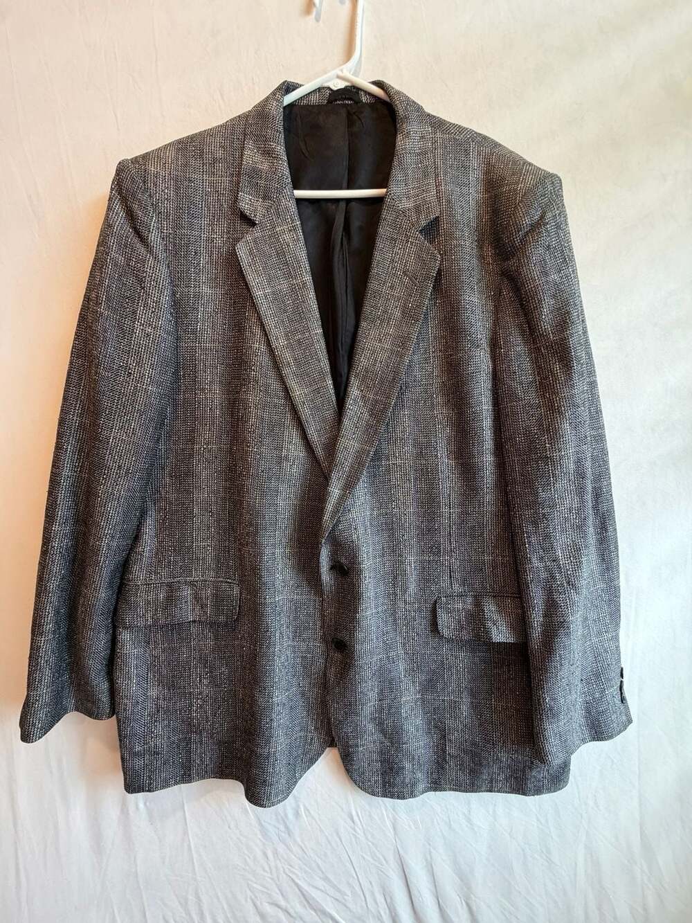 Bachrach Blazer Jacket Size L48 Gray Black 100% Silk Plaid Tweed Coat